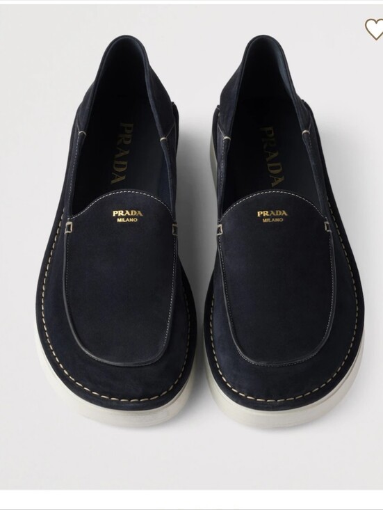 $1,100 PRADA Navy Suede Printed Logo Slip Loafers UK 11 US 12  EU 45 BNIB main image 7